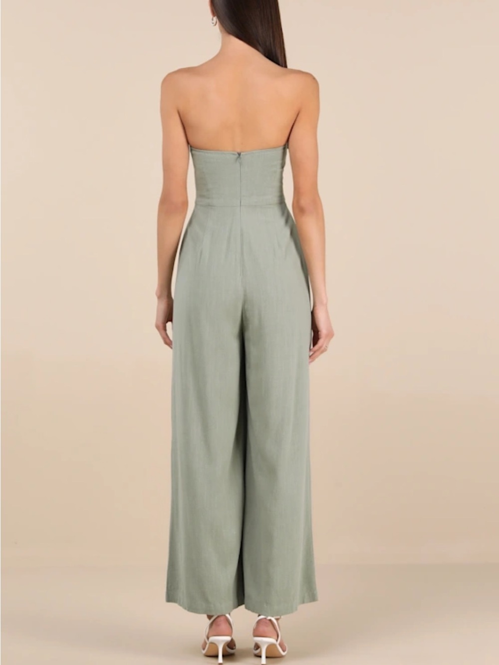 Lulu's Strapless Wide-Leg Jumpsuit in Sage - Picture 4 of 5